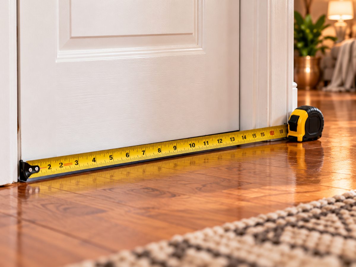 Tape measure along the bottom of a white door